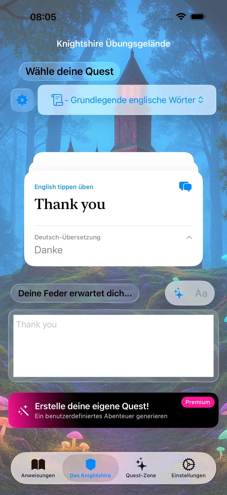 Screenshot vom geführten Tippen