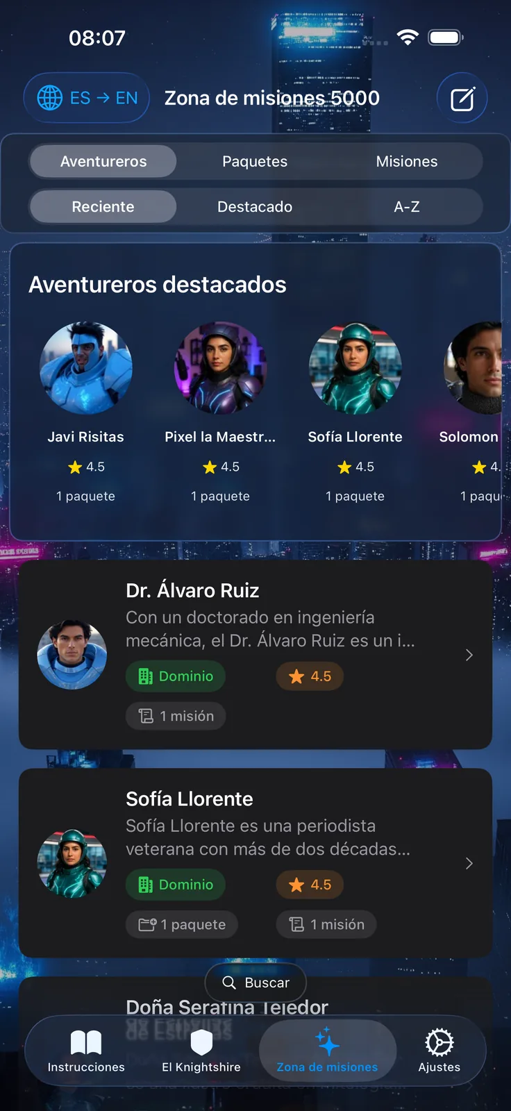 Tienda de misiones (Modo oscuro)
